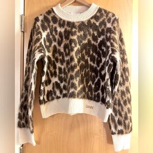 Ganni Brown Alpaca/ Wool leopard print long sleeve sweater